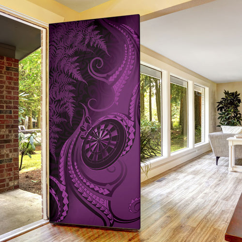 New Zealand Purple Darts Door Cover Maori Fern Curve Style
