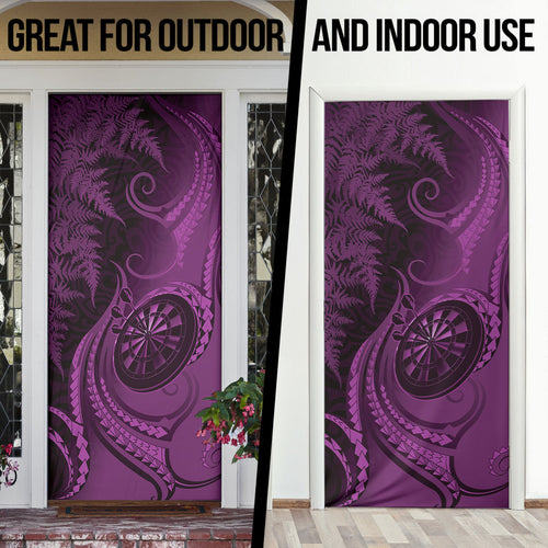 New Zealand Purple Darts Door Cover Maori Fern Curve Style