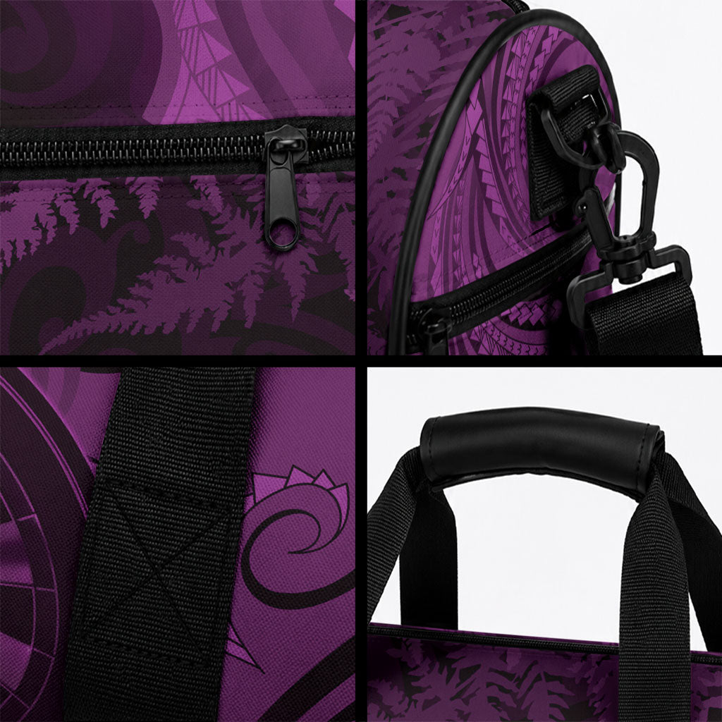 Personalised New Zealand Purple Darts Duffle Bag Maori Fern Curve Style