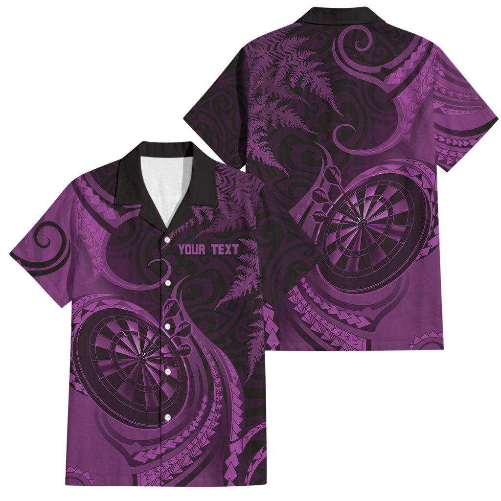 Personalised New Zealand Purple Darts Family Matching Puletasi and Hawaiian Shirt Maori Fern Curve Style