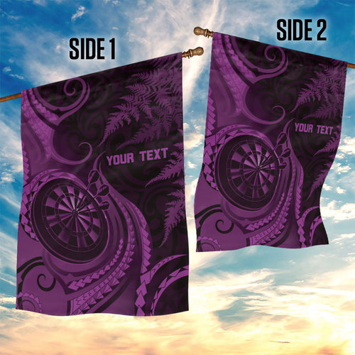 Personalised New Zealand Purple Darts Garden Flag Maori Fern Curve Style