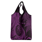 Personalised New Zealand Purple Darts Grocery Bag Maori Fern Curve Style