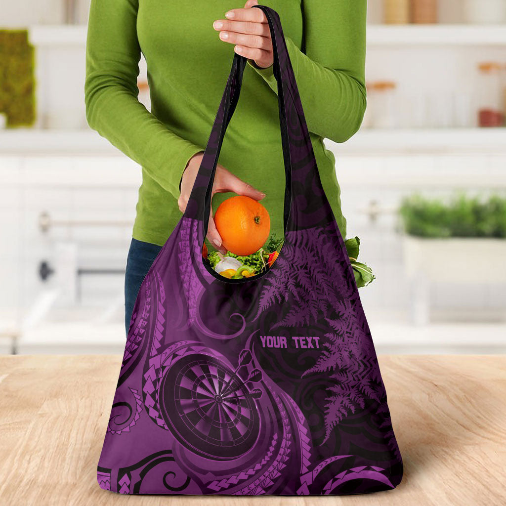 Personalised New Zealand Purple Darts Grocery Bag Maori Fern Curve Style