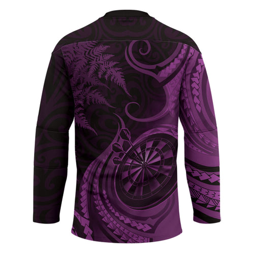 Personalised New Zealand Purple Darts Hockey Jersey Maori Fern Curve Style