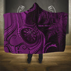 Personalised New Zealand Purple Darts Hooded Blanket Maori Fern Curve Style