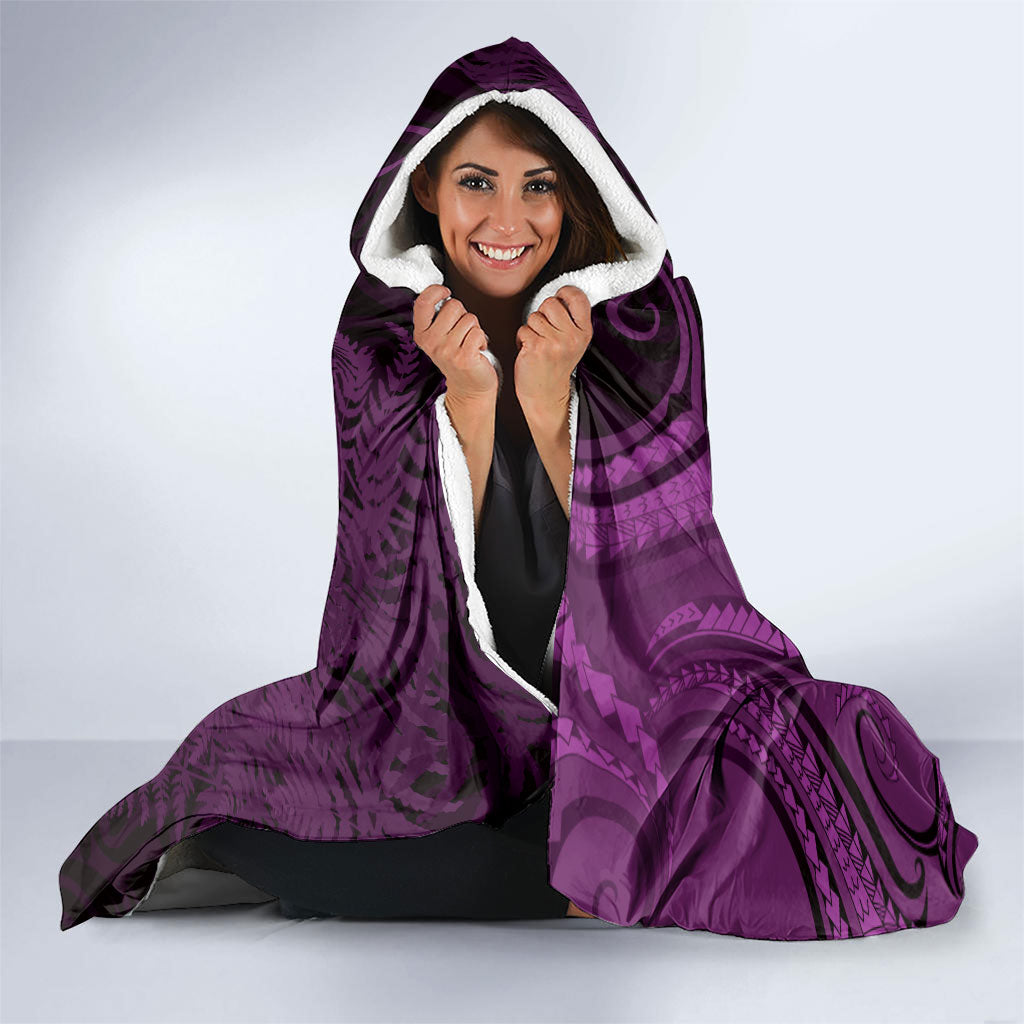 Personalised New Zealand Purple Darts Hooded Blanket Maori Fern Curve Style