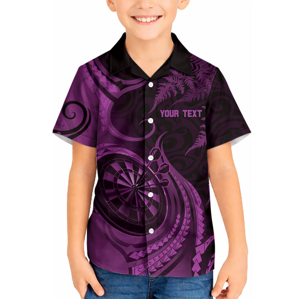 Personalised New Zealand Purple Darts Kid Hawaiian Shirt Maori Fern Curve Style
