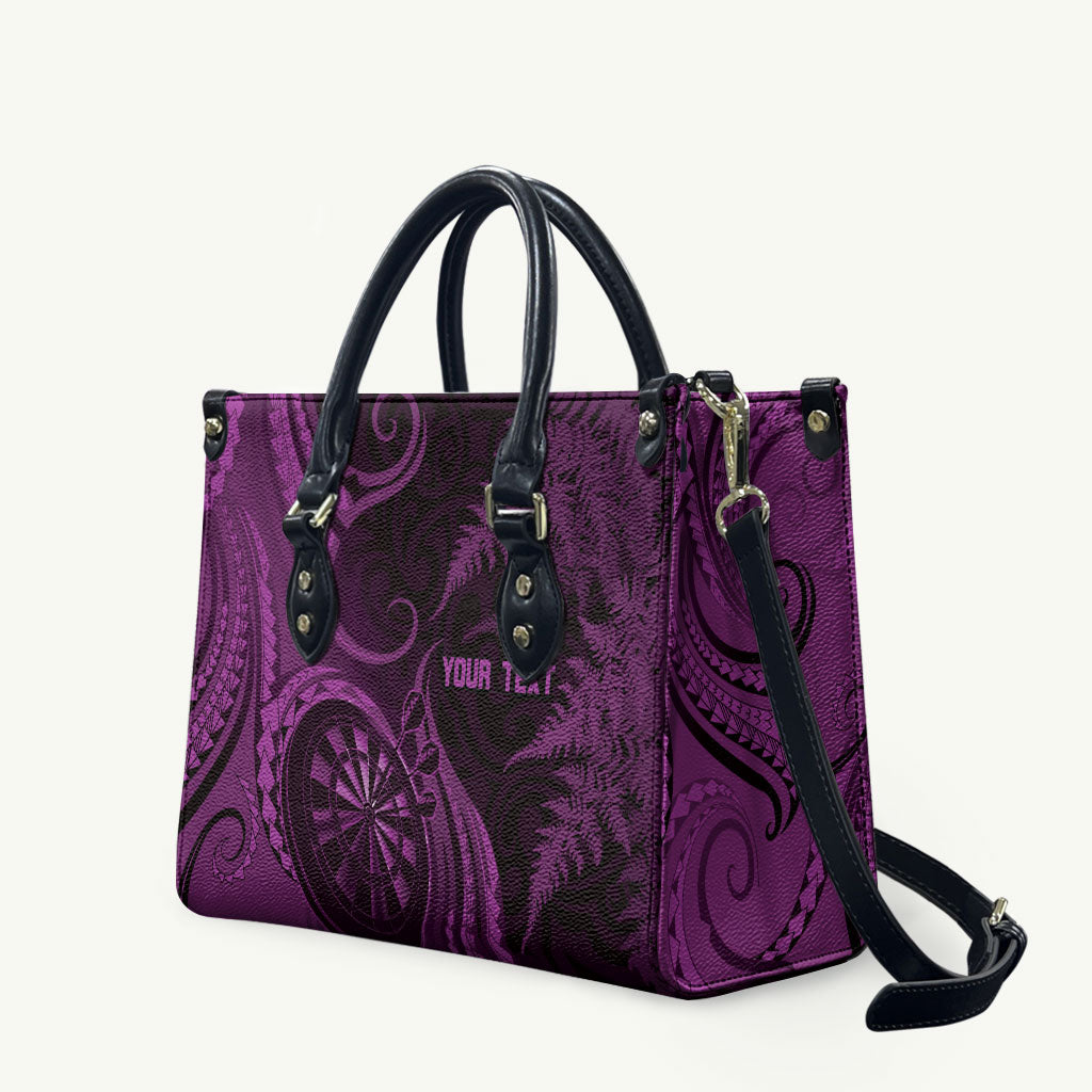 Personalised New Zealand Purple Darts Leather Bag Maori Fern Curve Style