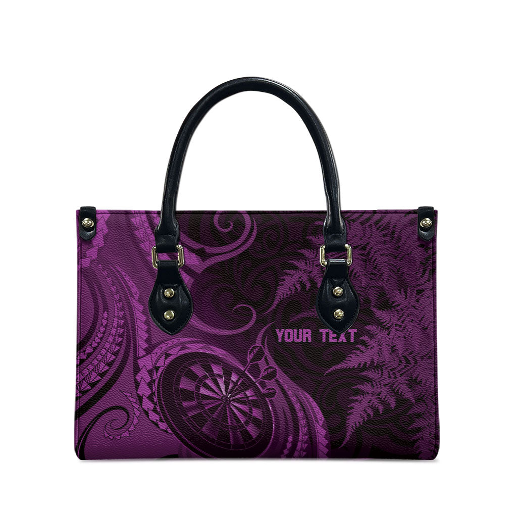 Personalised New Zealand Purple Darts Leather Bag Maori Fern Curve Style