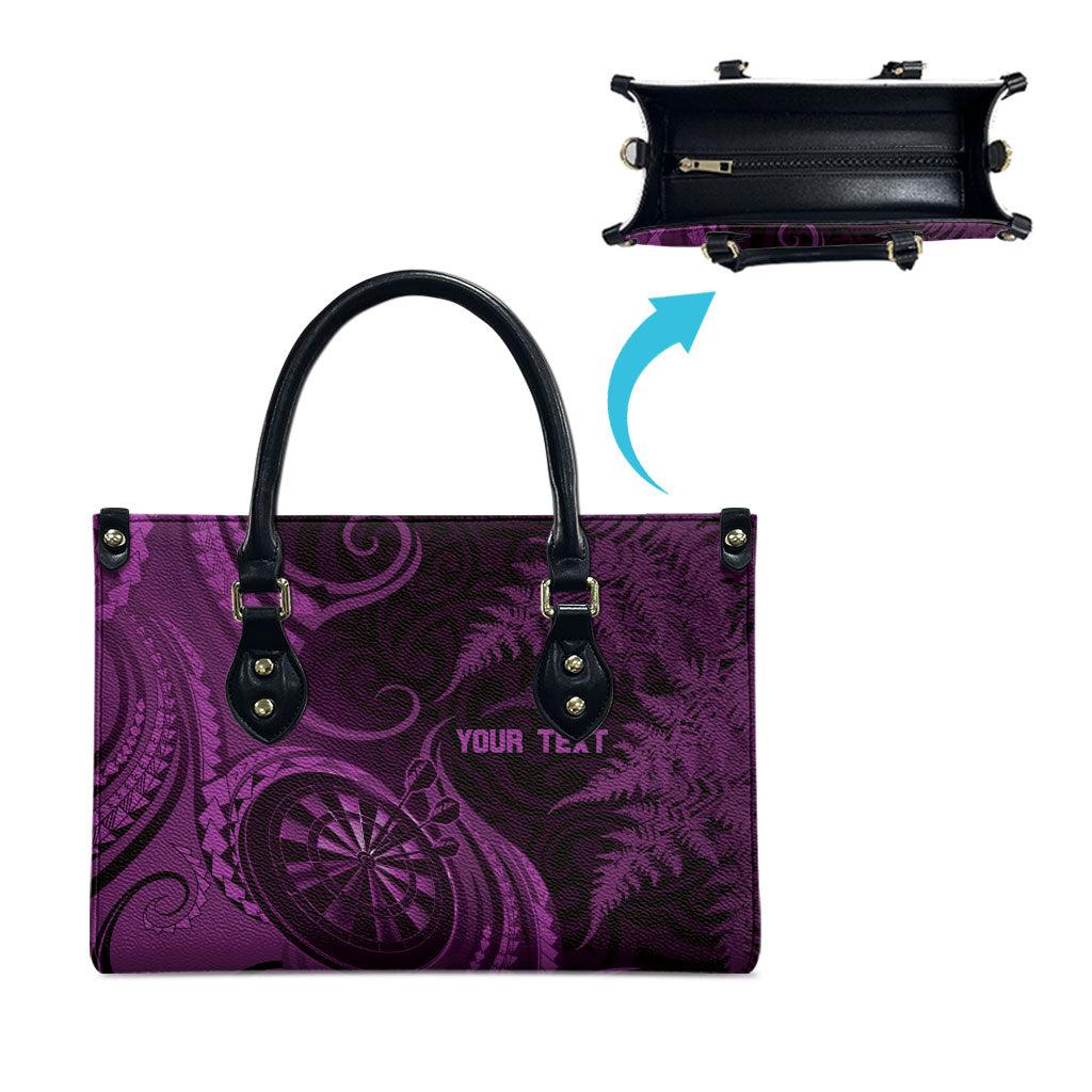 Personalised New Zealand Purple Darts Leather Bag Maori Fern Curve Style