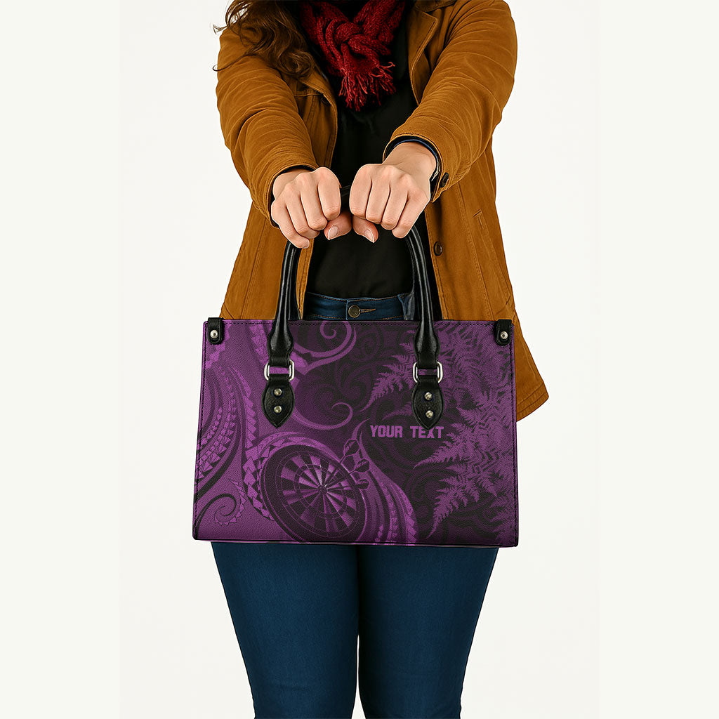 Personalised New Zealand Purple Darts Leather Bag Maori Fern Curve Style