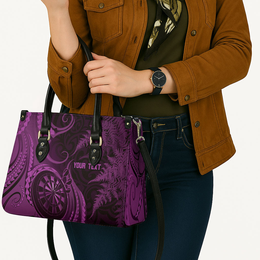 Personalised New Zealand Purple Darts Leather Bag Maori Fern Curve Style