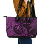 Personalised New Zealand Purple Darts Leather Tote Bag Maori Fern Curve Style