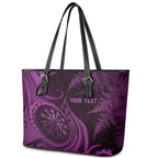 Personalised New Zealand Purple Darts Leather Tote Bag Maori Fern Curve Style