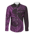 Personalised New Zealand Purple Darts Long Sleeve Button Shirt Maori Fern Curve Style