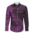Personalised New Zealand Purple Darts Long Sleeve Button Shirt Maori Fern Curve Style