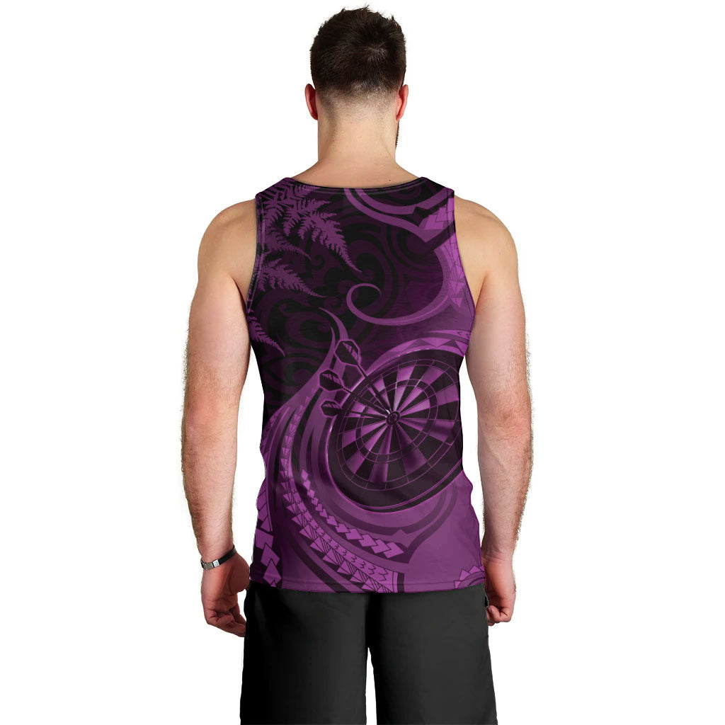 Personalised New Zealand Purple Darts Men Tank Top Maori Fern Curve Style