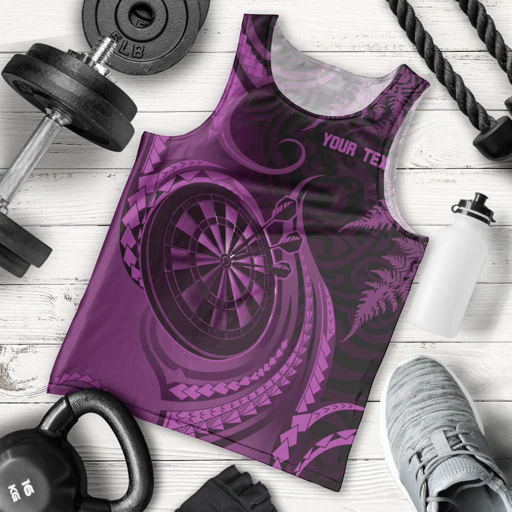 Personalised New Zealand Purple Darts Men Tank Top Maori Fern Curve Style