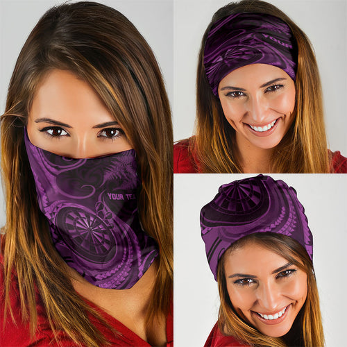 Personalised New Zealand Purple Darts Neck Gaiter Maori Fern Curve Style