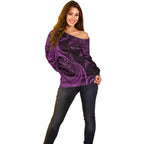Personalised New Zealand Purple Darts Off Shoulder Sweater Maori Fern Curve Style