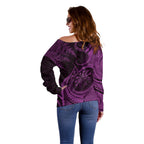 Personalised New Zealand Purple Darts Off Shoulder Sweater Maori Fern Curve Style