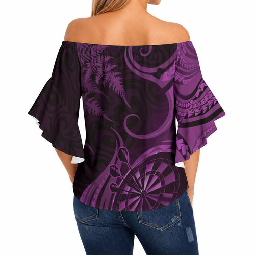 Personalised New Zealand Purple Darts Off Shoulder Wrap Waist Top Maori Fern Curve Style