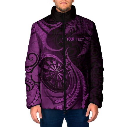 Personalised New Zealand Purple Darts Padded Jacket Maori Fern Curve Style