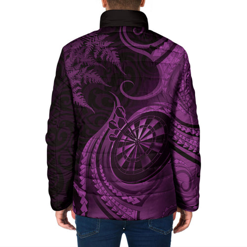 Personalised New Zealand Purple Darts Padded Jacket Maori Fern Curve Style