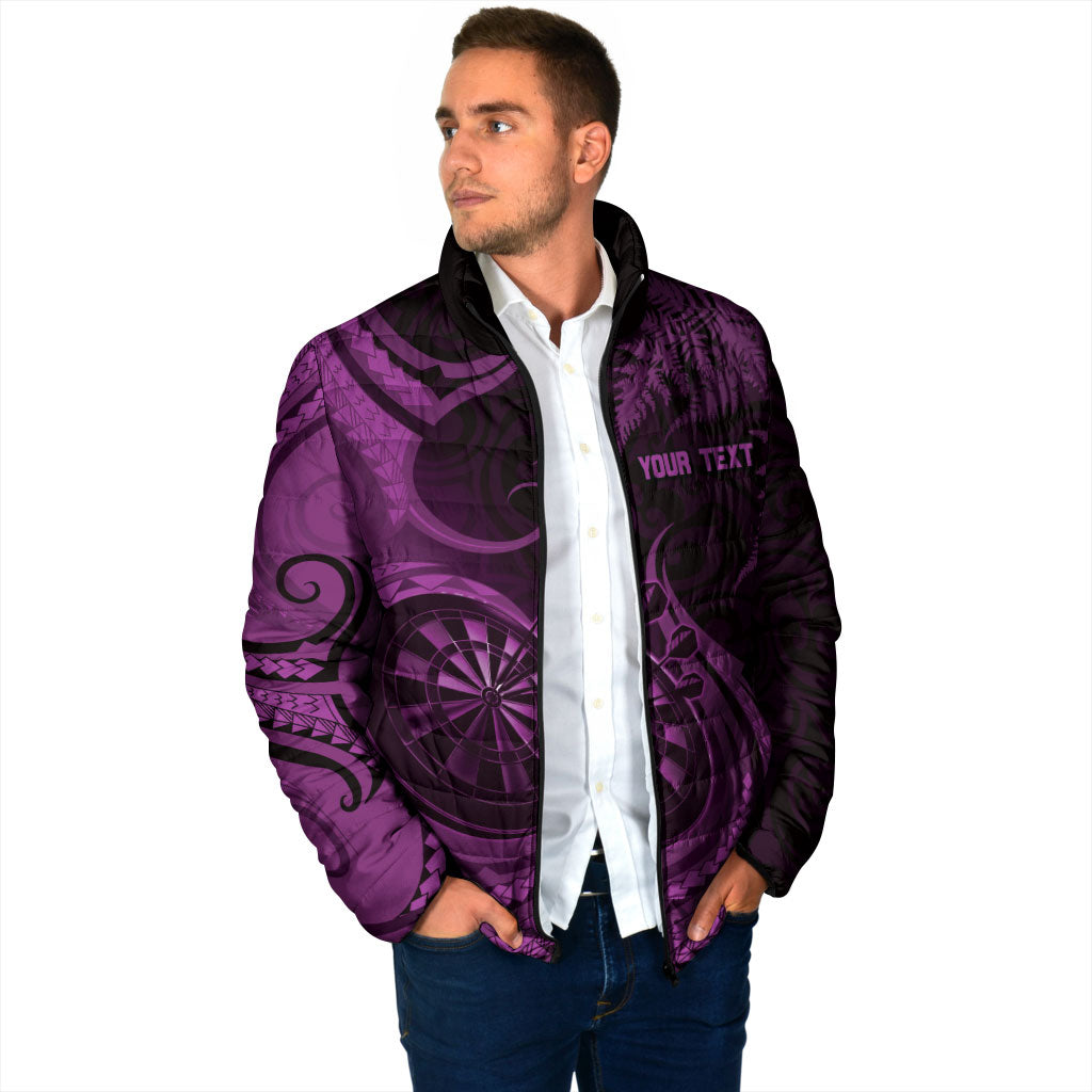 Personalised New Zealand Purple Darts Padded Jacket Maori Fern Curve Style