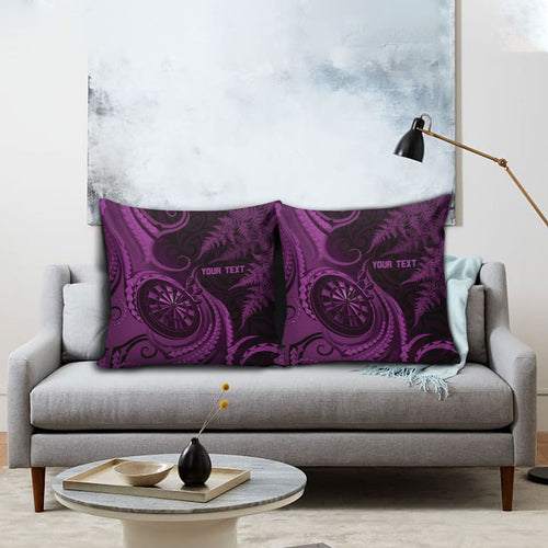 Personalised New Zealand Purple Darts Pillow Cover Maori Fern Curve Style