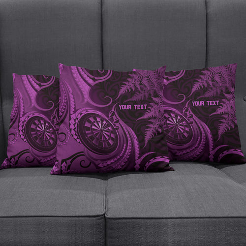 Personalised New Zealand Purple Darts Pillow Cover Maori Fern Curve Style
