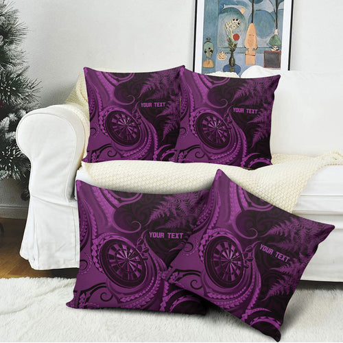 Personalised New Zealand Purple Darts Pillow Cover Maori Fern Curve Style