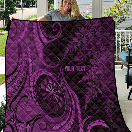 Personalised New Zealand Purple Darts Quilt Maori Fern Curve Style
