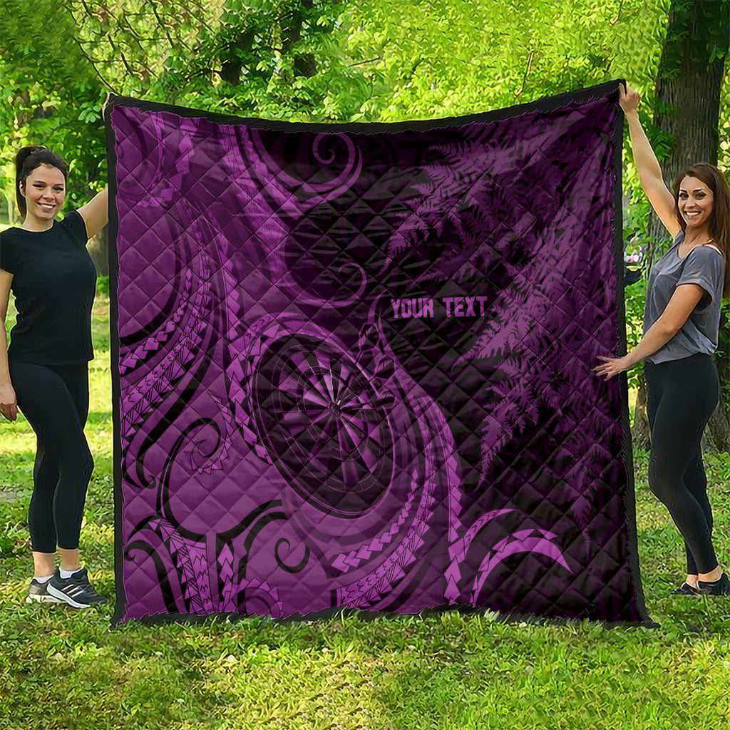 Personalised New Zealand Purple Darts Quilt Maori Fern Curve Style