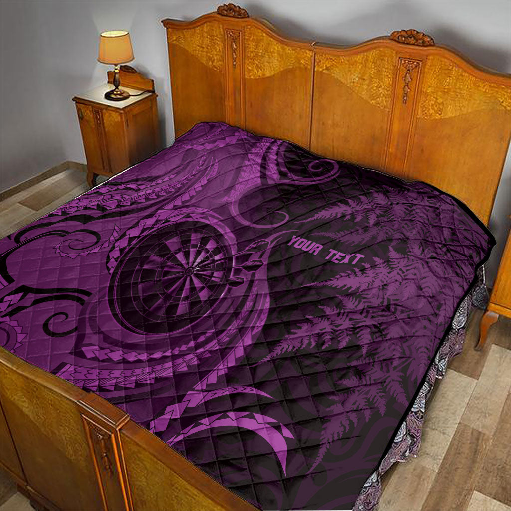 Personalised New Zealand Purple Darts Quilt Maori Fern Curve Style