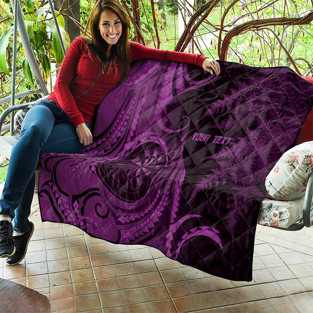 Personalised New Zealand Purple Darts Quilt Maori Fern Curve Style