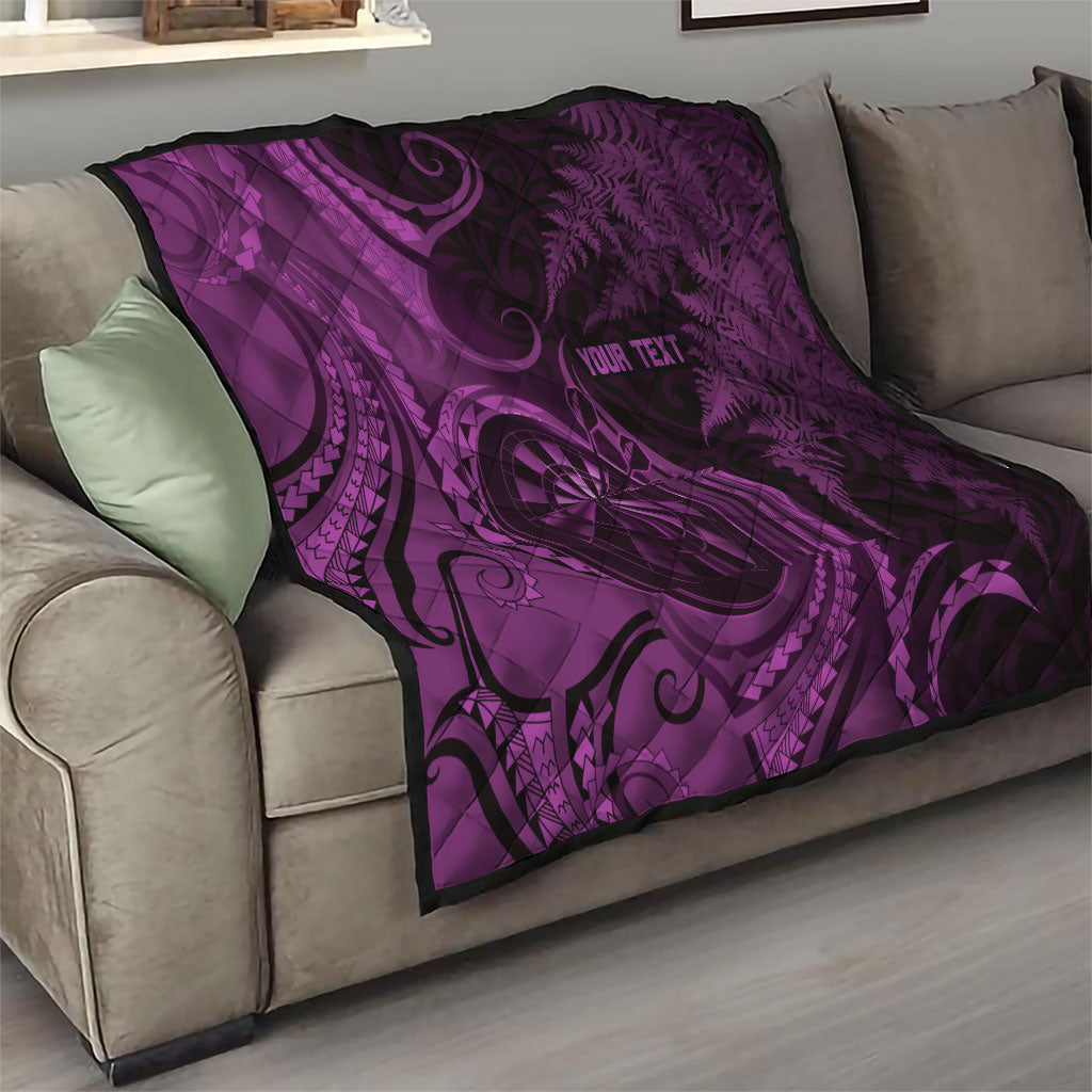Personalised New Zealand Purple Darts Quilt Maori Fern Curve Style