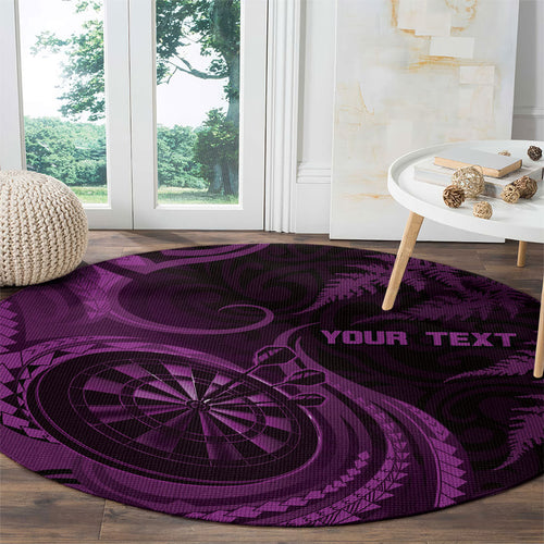 Personalised New Zealand Purple Darts Round Carpet Maori Fern Curve Style