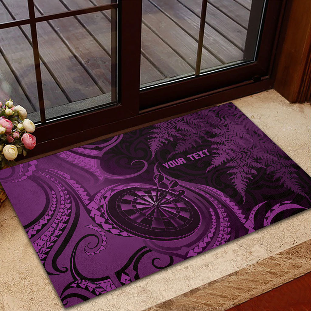 Personalised New Zealand Purple Darts Rubber Doormat Maori Fern Curve Style