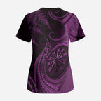 Personalised New Zealand Purple Darts Scrub Top Maori Fern Curve Style