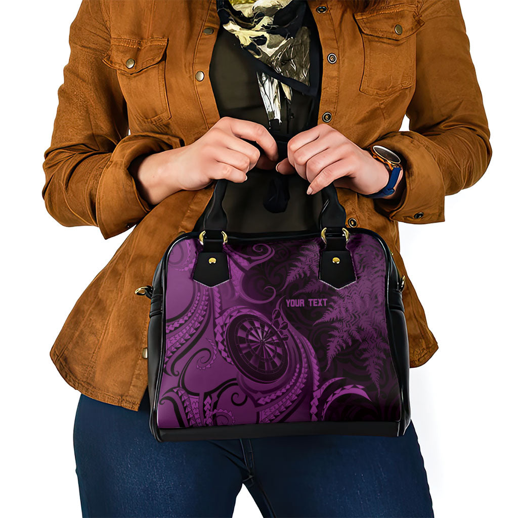 Personalised New Zealand Purple Darts Shoulder Handbag Maori Fern Curve Style