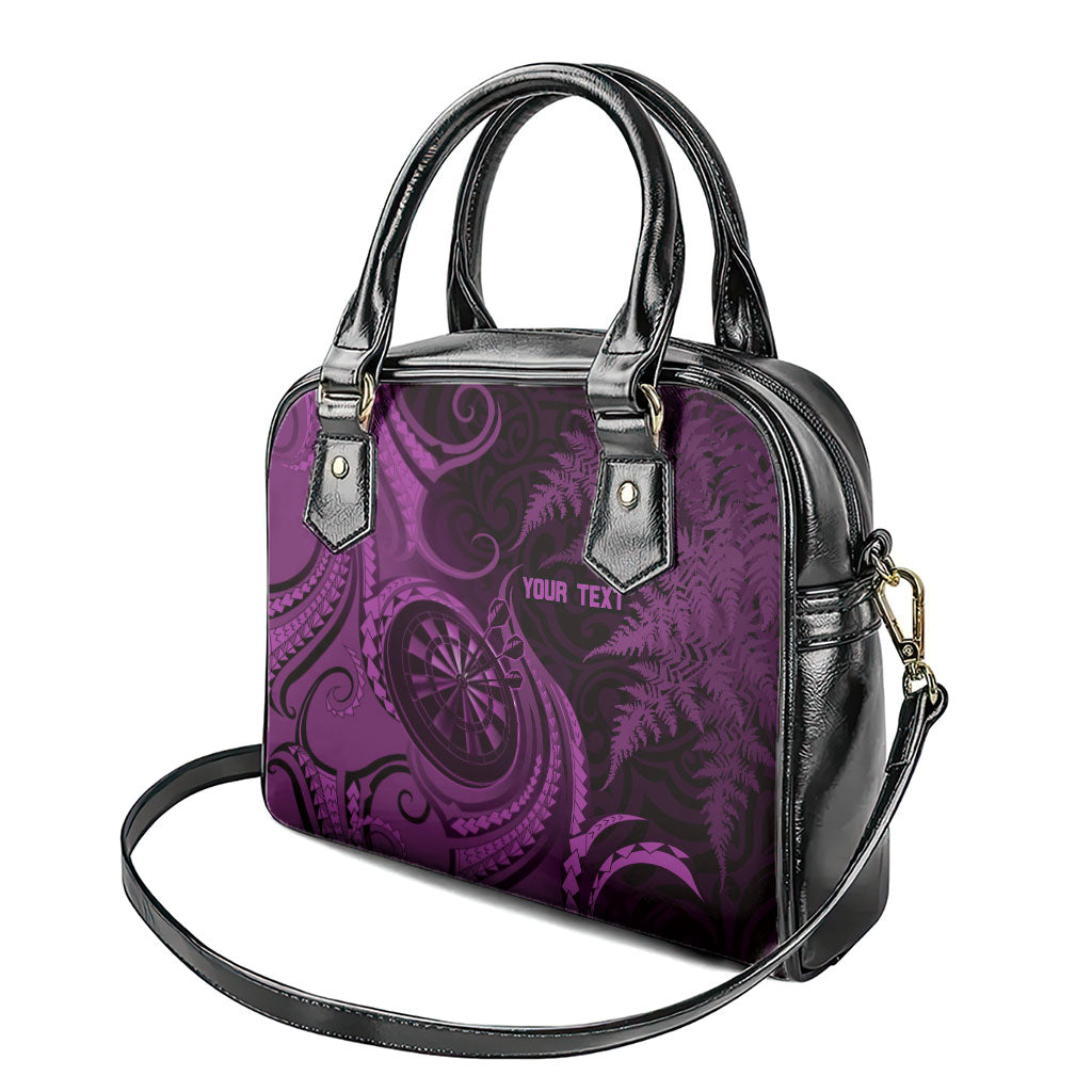 Personalised New Zealand Purple Darts Shoulder Handbag Maori Fern Curve Style
