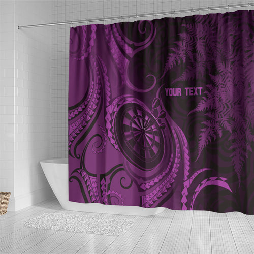 Personalised New Zealand Purple Darts Shower Curtain Maori Fern Curve Style