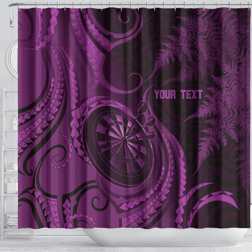 Personalised New Zealand Purple Darts Shower Curtain Maori Fern Curve Style