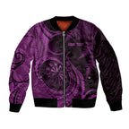 Personalised New Zealand Purple Darts Sleeve Zip Bomber Jacket Maori Fern Curve Style