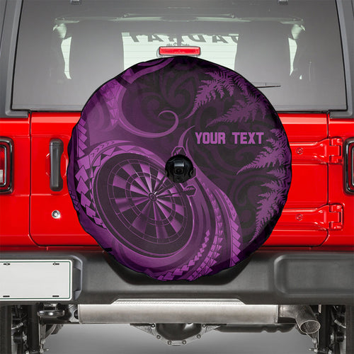 Personalised New Zealand Purple Darts Spare Tire Cover Maori Fern Curve Style