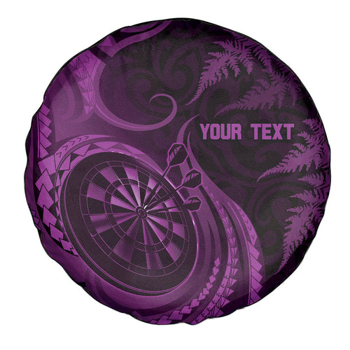 Personalised New Zealand Purple Darts Spare Tire Cover Maori Fern Curve Style