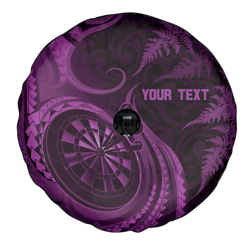 Personalised New Zealand Purple Darts Spare Tire Cover Maori Fern Curve Style