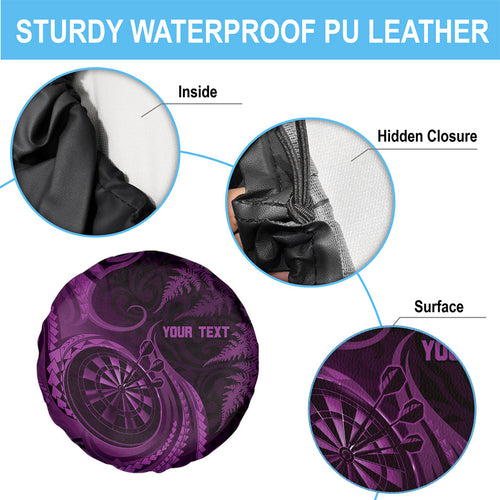 Personalised New Zealand Purple Darts Spare Tire Cover Maori Fern Curve Style