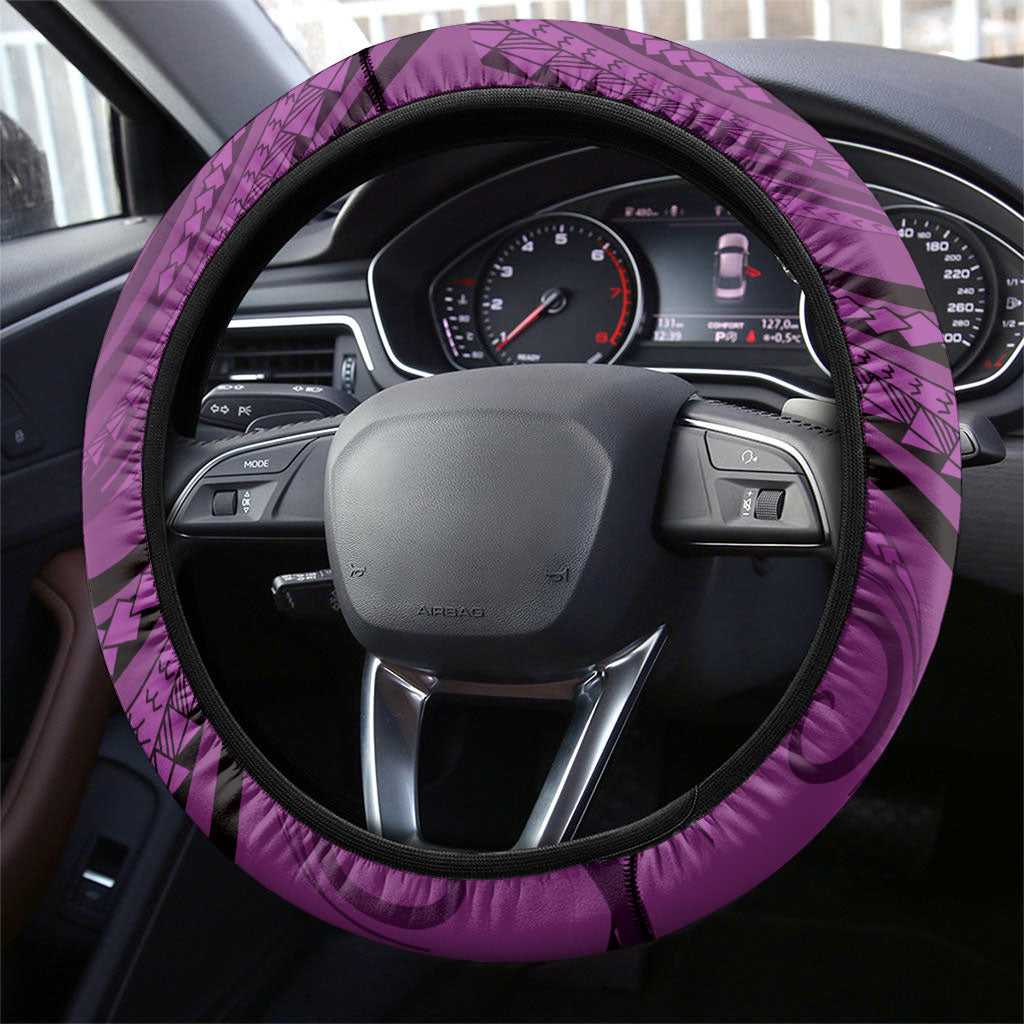 New Zealand Purple Darts Steering Wheel Cover Maori Fern Curve Style